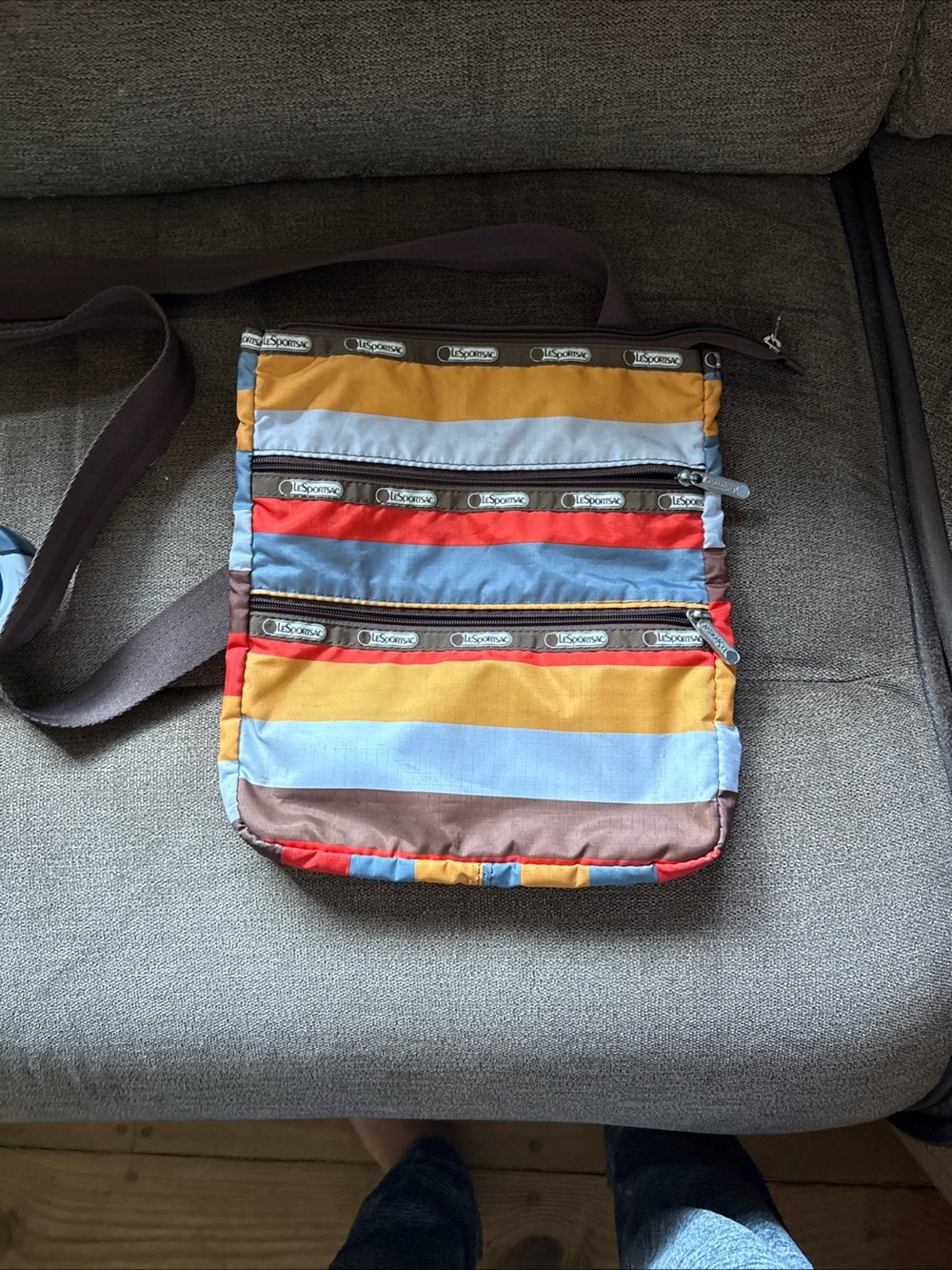 LeSportsac Multicolor Striped Crossbody Bag Adjustable Strap Zip Closure